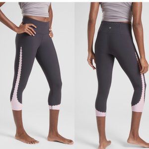 Athleta Elation Scallop Capri Grey and pink crop leggings size M
